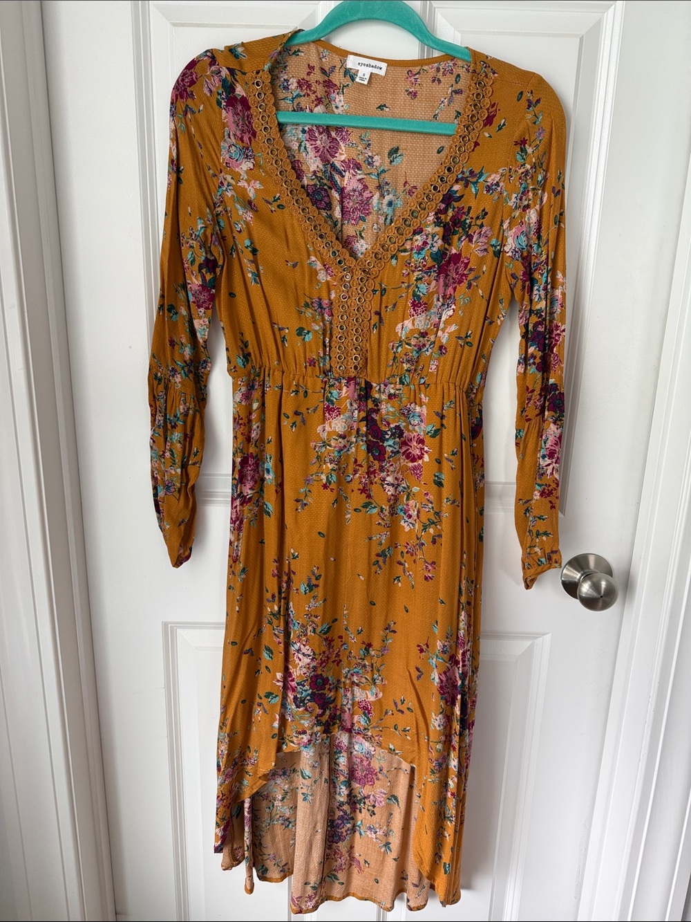 Eyeshadow Mustard Floral High-Low Midi Dress